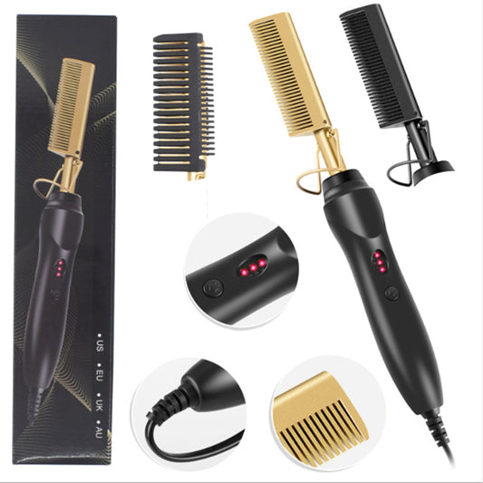 Electric Straight Hair Curling Comb Dry Wet Dual Purpose Copper Comb Natural or Wigs