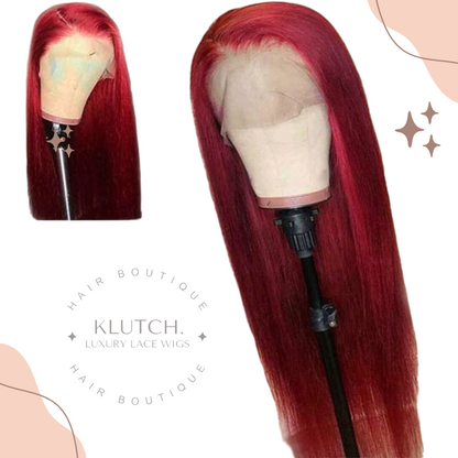 Burgundy Deep Cherry Lace Front Human Hair Wigs Red Hair Straight Natural Texture 13 x 4 Frontal lengths from 12" to 24". Sassy Red! Sexy Red!
