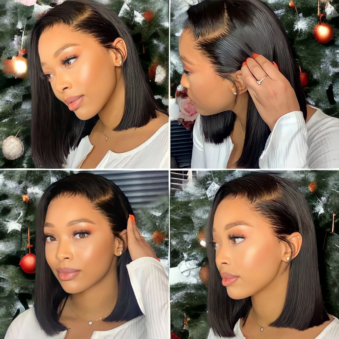 Natural Straight Ear-to-ear Glueless 13x4 Frontal Lace Bob Wigs Pre-plucked hairline and double bleached knots.