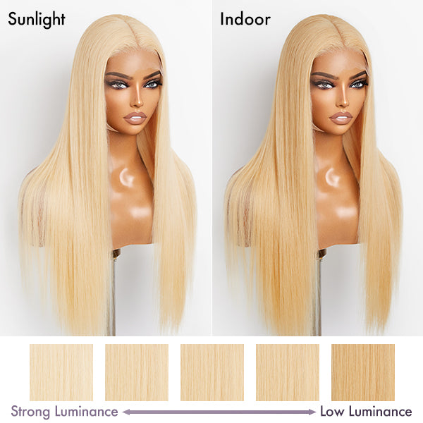 Easily Redyed 613 Silky Straight 5x5 Closure HD Lace Glueless Mid Part Long Wig 100% Human Hair