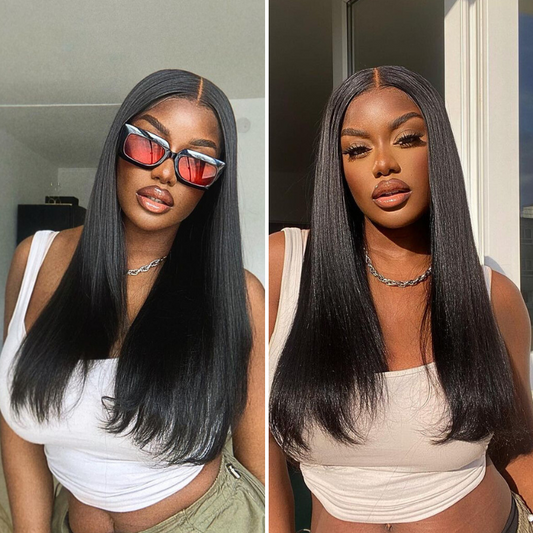 Natural Hairline Yaki Straight Glueless 13x4 Frontal Undetectable HD Lace Long Wig 100% Human Hair Buss Down